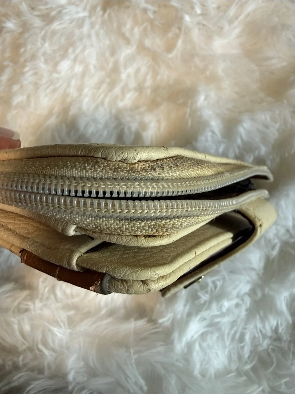 Cream and Tan Women's Wristlet Wallet